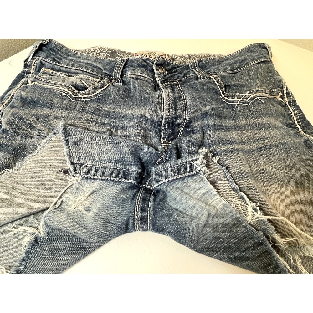 Ariat Blue Jean Shorts Women's 32 Distressed Cut Off Western Cowgirl Rodeo Jeans - Picture 3 of 7